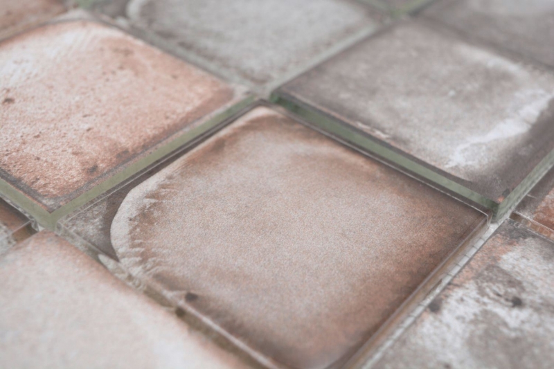 Piastrella di mosaico di vetro mosaico beige lucido aspetto cemento piastrella di mosaico muro cucina piastrella specchio bagno doccia muro MOS88-S08_f