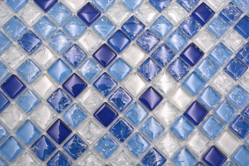 Glasmosaik mix weiß blau glänzend Mosaikfliese Küchenwand Fliesenspiegel Bad Duschwand MOS92-0104_f