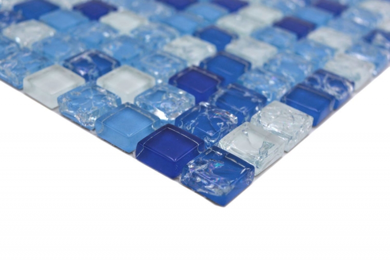 Glasmosaik mix weiß blau glänzend Mosaikfliese Küchenwand Fliesenspiegel Bad Duschwand MOS92-0104_f