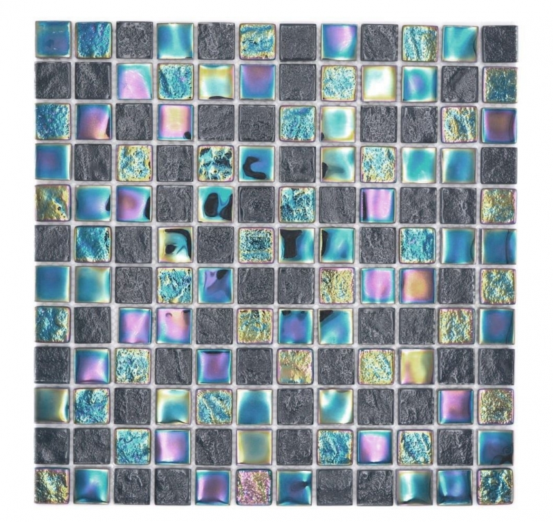 Carreau de mosaïque Mosaïque de verre iridium bleu noir brillant Carreau de mosaïque Mur de cuisine Miroir de salle de bain Mur de douche MOS65-S65_f
