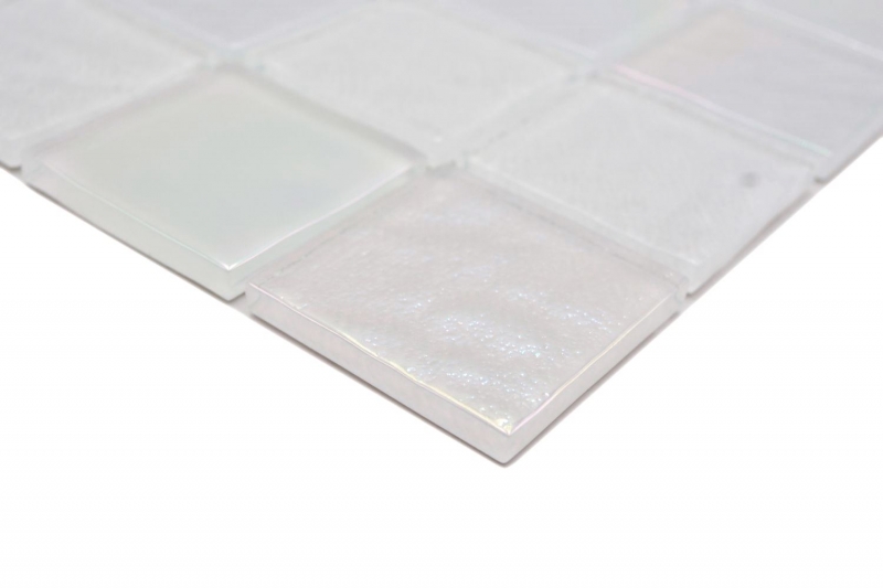 Mosaikfliese Glasmosaik iridium weiß glänzend Mosaikfliese Küchenwand Fliesenspiegel Bad Duschwand MOS66-S10-48_f