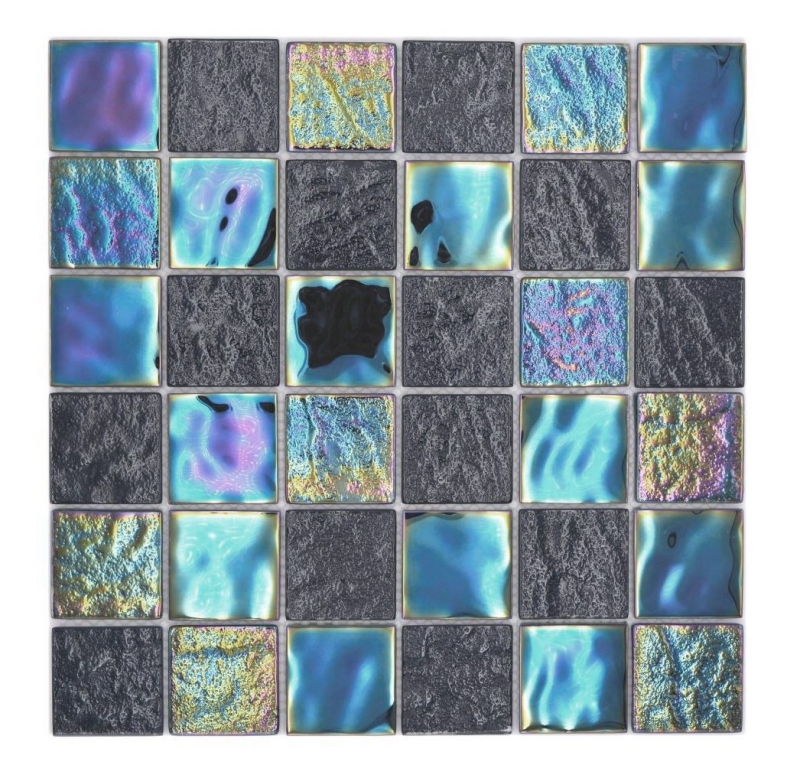 Carreau de mosaïque Mosaïque de verre iridium bleu noir brillant Carreau de mosaïque Mur de cuisine Miroir de salle de bain Mur de douche MOS66-S65-48_f