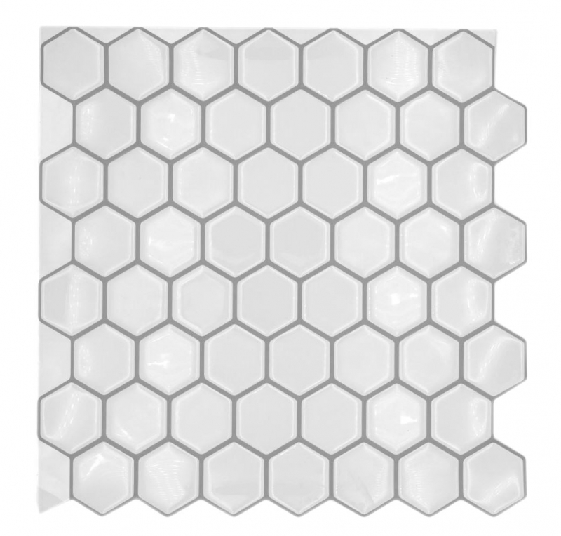 Mosaïque film autocollant blanc brillant aspect hexagonal carreau de mosaïque mur cuisine carrelage salle de bain MOS200-H01_f