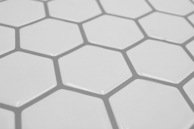 Foglio di mosaico autoadesivo bianco lucido aspetto esagonale piastrelle mosaico cucina piastrelle backsplash bagno MOS200-H01_f