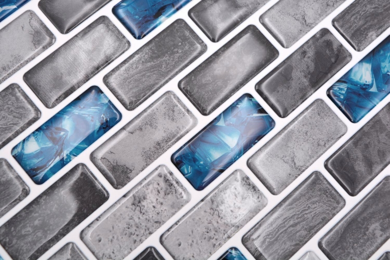 Mosaïque film autocollant mix gris bleu brillant aspect combiné carreau de mosaïque mur cuisine carrelage salle de bain MOS200-MS8_f