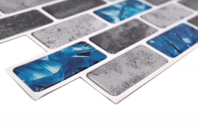 Mosaik Folie selbstklebend mix grau blau glänzend Kombinationsoptik Mosaikfliese Küchenwand Fliesenspiegel Bad MOS200-MS8_f