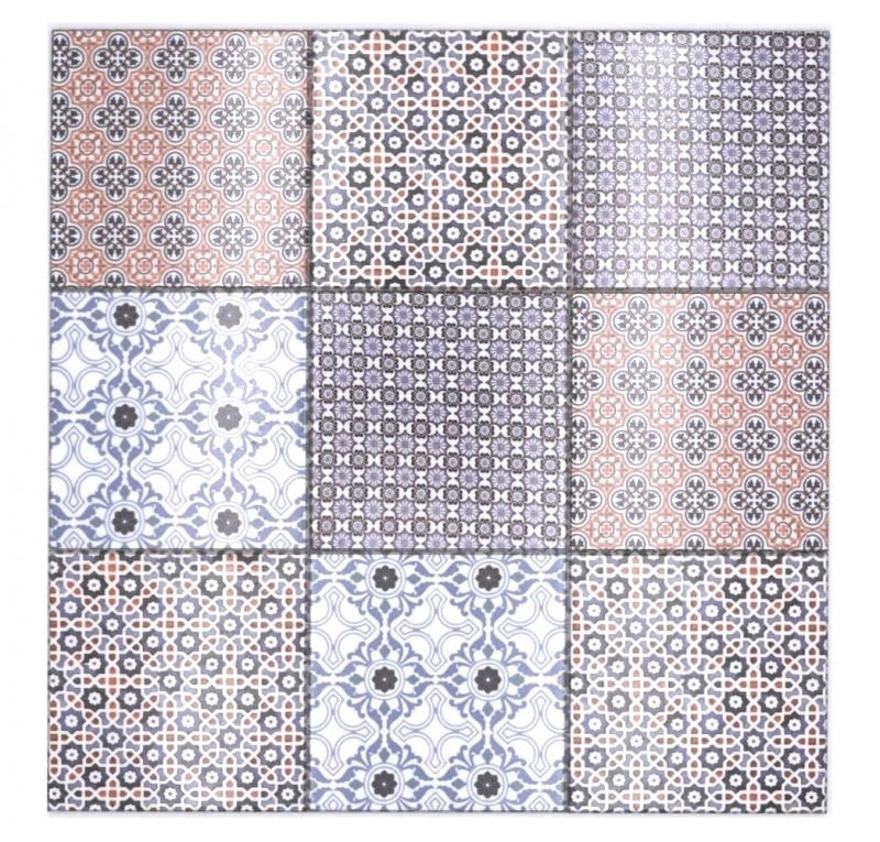 Mosaic tiles self-adhesive mix white/blue/orange/grey glossy retro look mosaic tile kitchen wall tile mirror bathroom MOS200-S1404_f