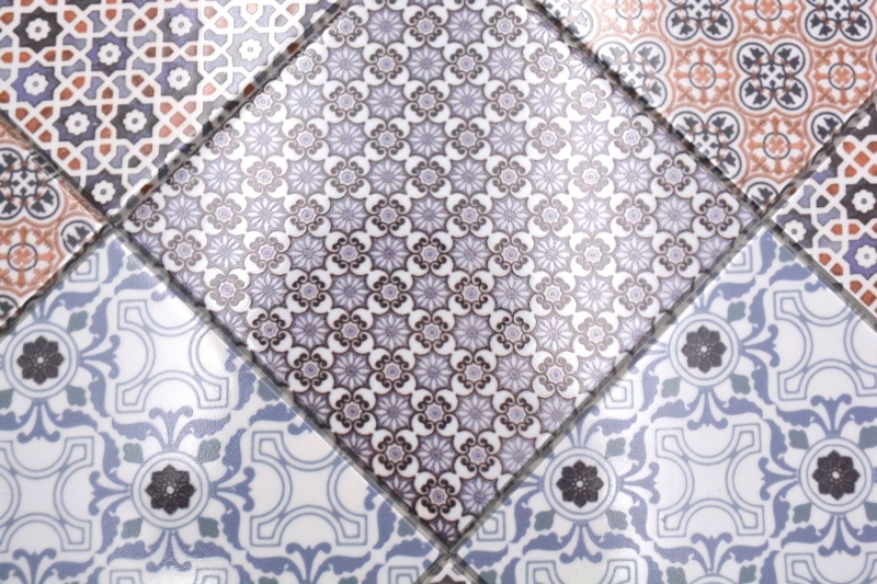 Piastrelle di mosaico autoadesive mix bianco/blu/arancione/grigio lucido look retro piastrelle di mosaico cucina piastrelle di parete specchio bagno MOS200-S1404_f