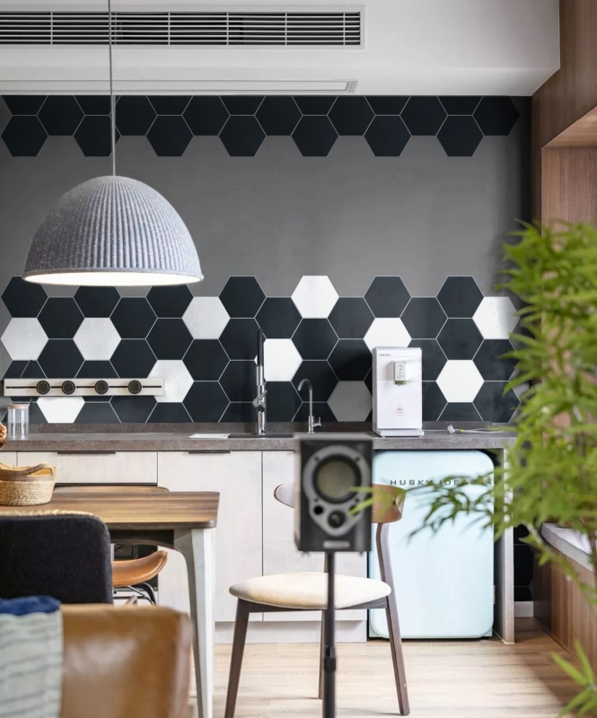 Mosaik Fliesen selbstklebend schwarz matt Hexagonoptik Mosaikfliese Küchenwand Fliesenspiegel Bad MOS200-S03_f