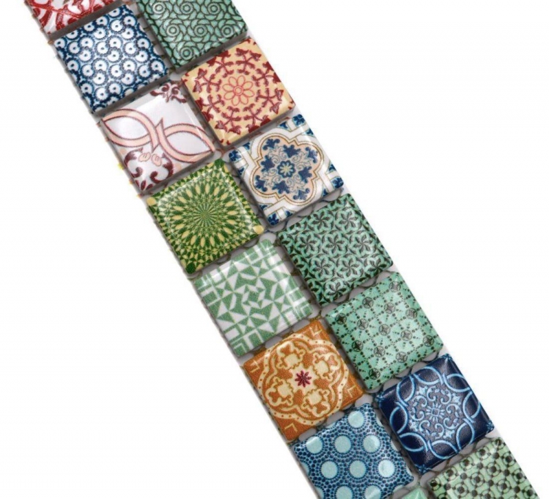 Bordüre Borde Mosaik mehrfarben bunt matt Retrooptik Mosaikfliese Küchenwand Fliesenspiegel Bad Duschwand MOS18DBOR-1616_f