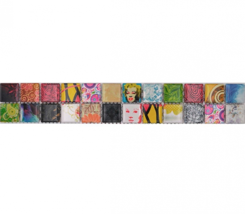 Bordure Borde Mosaïque multicolore multicolore brillant aspect rétro carreau de mosaïque mur de cuisine miroir salle de bain mur de douche MOS18DBOR-1605_f