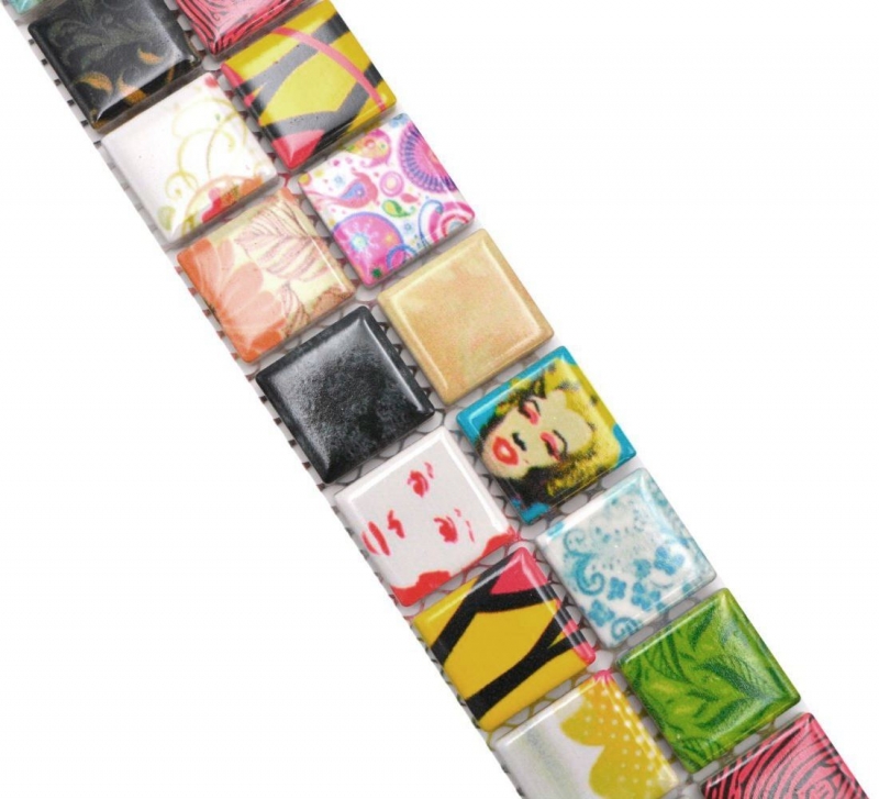 Bordüre Borde Mosaik mehrfarben bunt glänzend Retrooptik Mosaikfliese Küchenwand Fliesenspiegel Bad Duschwand MOS18DBOR-1605_f