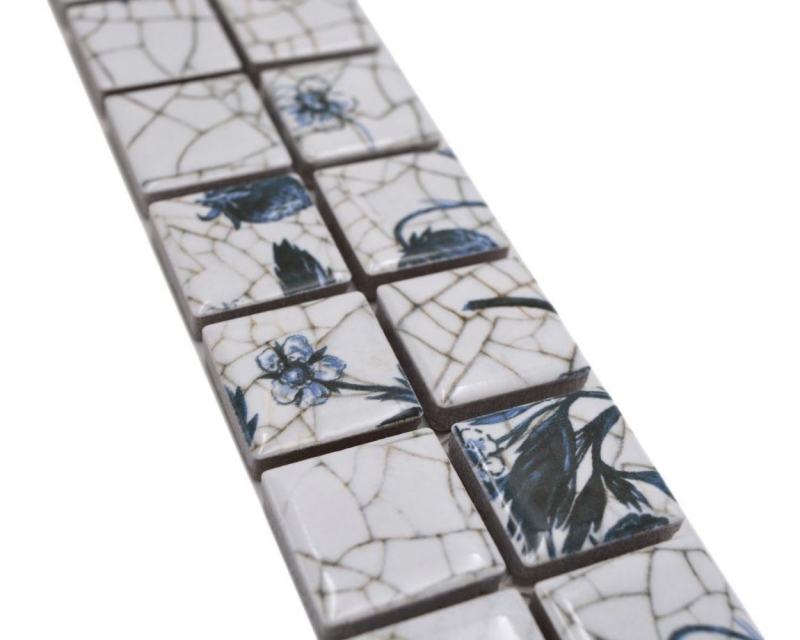 Bordüre Borde Mosaik mix weiß/blau glänzend Delfteroptik Mosaikfliese Küchenwand Fliesenspiegel Bad Duschwand MOS18DBOR-1404_f