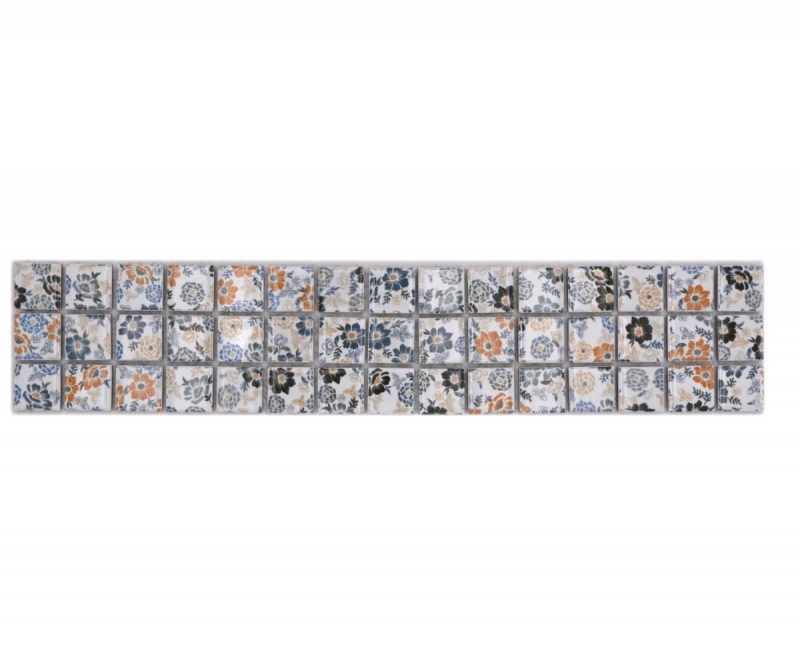 Bordüre Borde Mosaik mix weiß/Blumen glänzend Blumenoptik Mosaikfliese Küchenwand Fliesenspiegel Bad Duschwand MOS18CBOR-1401_f