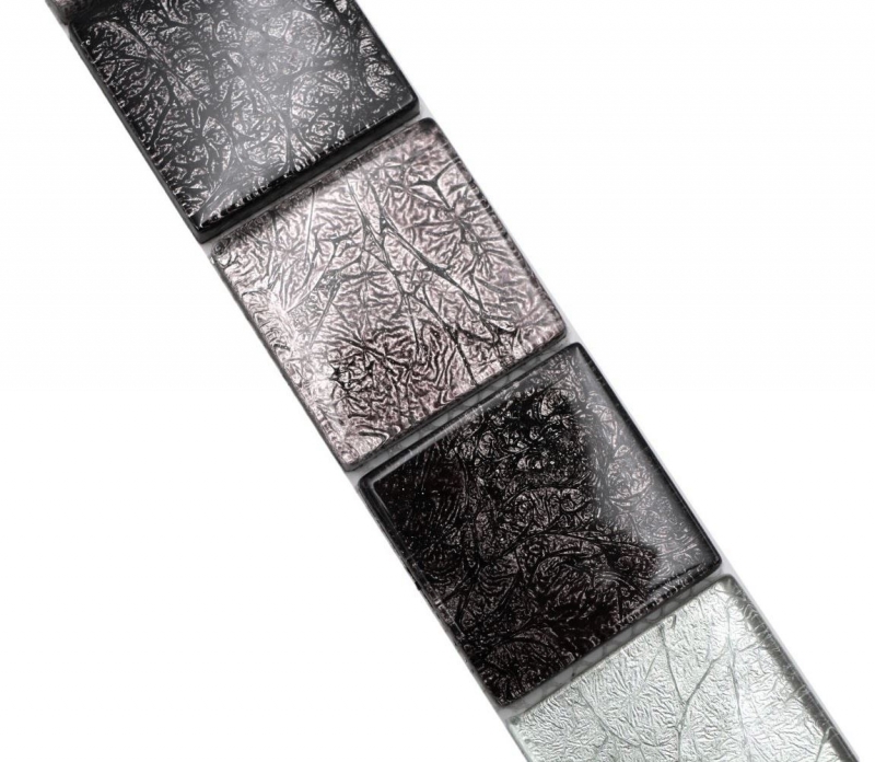 Bordüre Borde Mosaik mix silber/ schwarz glänzend Mosaikfliese Küchenwand Fliesenspiegel Bad Duschwand MOS126BOR-1784_f