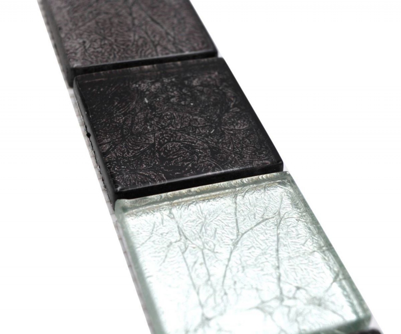 Bordüre Borde Mosaik mix silber/ schwarz glänzend Mosaikfliese Küchenwand Fliesenspiegel Bad Duschwand MOS126BOR-1784_f