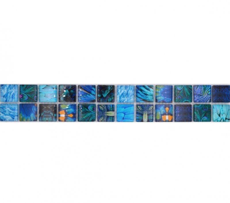 Bordure Borde Mosaïque bleu brillant aspect vie sauvage Mosaïque mur cuisine Miroir salle de bain Mur douche MOS68BOR-WL74_f
