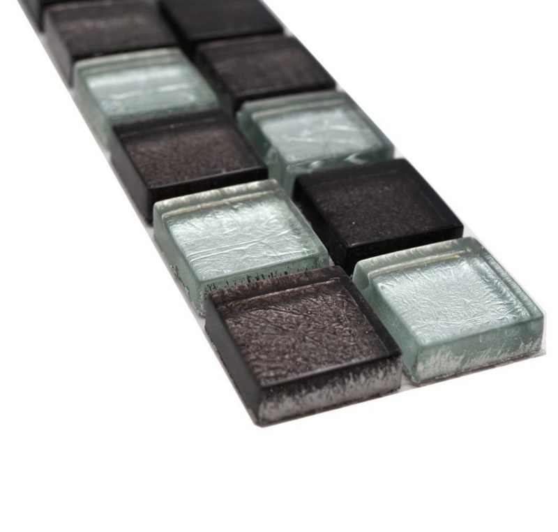 Bordüre Borde Mosaik mix silber/ schwarz glänzend Mosaikfliese Küchenwand Fliesenspiegel Bad Duschwand MOS126BOR-1783_f