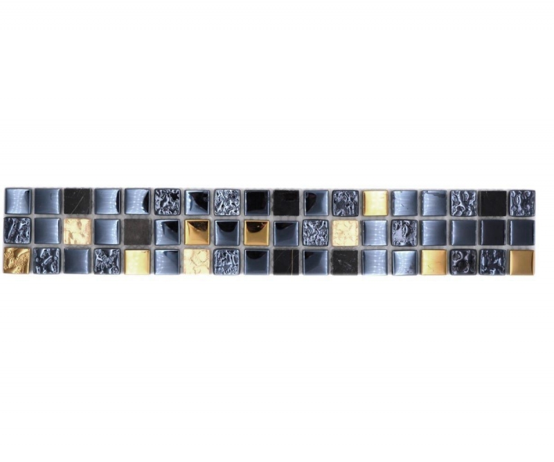 Bordüre Borde Mosaik schwarz mit gold glänzend Mosaikfliese Küchenwand Fliesenspiegel Bad MOS92BOR-650_f