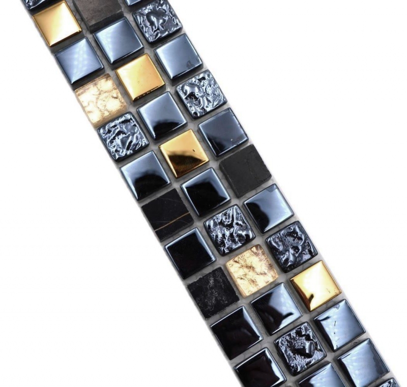 Bordüre Borde Mosaik schwarz mit gold glänzend Mosaikfliese Küchenwand Fliesenspiegel Bad MOS92BOR-650_f