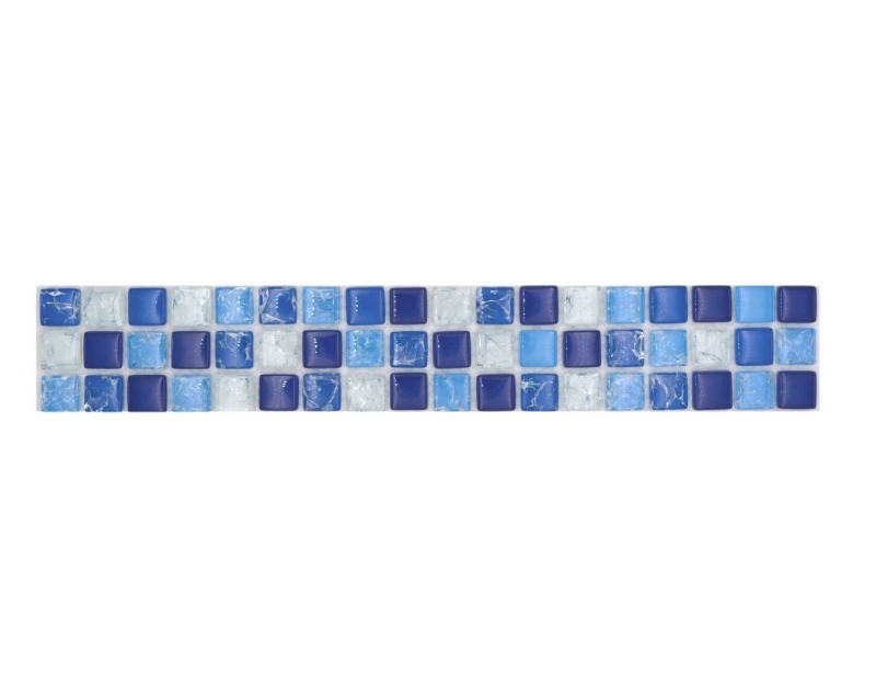 Bordure Borde Mosaïque mix blanc bleu brillant Carreau de mosaïque mur de cuisine Miroir de salle de bain Mur de douche MOS92BOR-0104_f