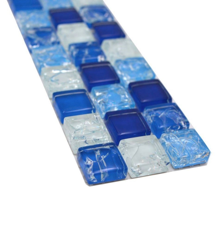 Bordüre Borde Mosaik mix weiß blau glänzend Mosaikfliese Küchenwand Fliesenspiegel Bad Duschwand MOS92BOR-0104_f