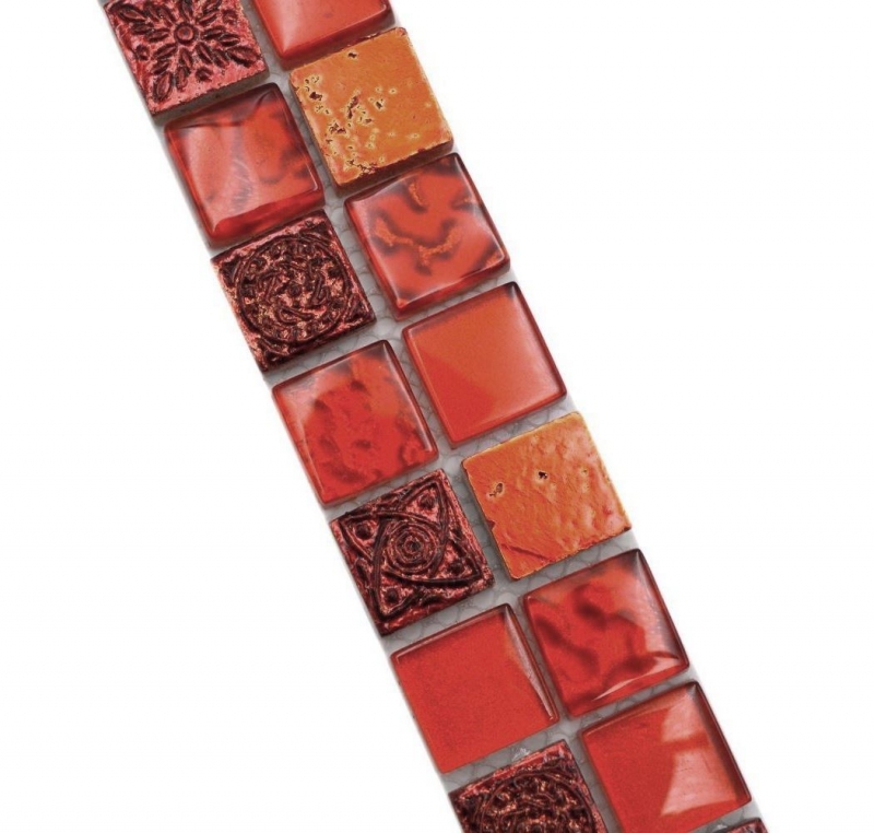 Bordüre Borde Mosaik mix rot glänzend Retrooptik Mosaikfliese Küchenwand Fliesenspiegel Bad MOS83BOR-CB30_f