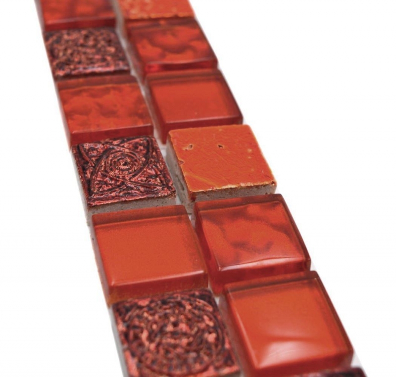 Bordure Borde Mosaïque mix rouge brillant aspect rétro carreau de mosaïque mur cuisine miroir salle de bain MOS83BOR-CB30_f