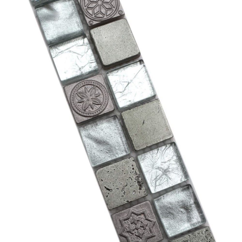Bordüre Borde Mosaik mix silber glänzend Retrooptik Mosaikfliese Küchenwand Fliesenspiegel Bad MOS83BOR-CB33_f