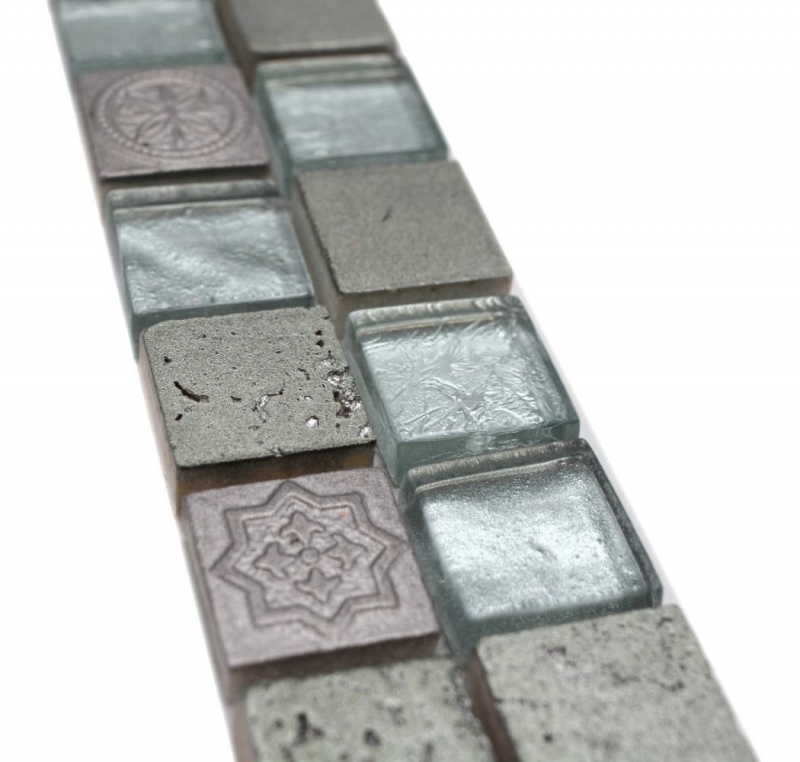 Bordüre Borde Mosaik mix silber glänzend Retrooptik Mosaikfliese Küchenwand Fliesenspiegel Bad MOS83BOR-CB33_f
