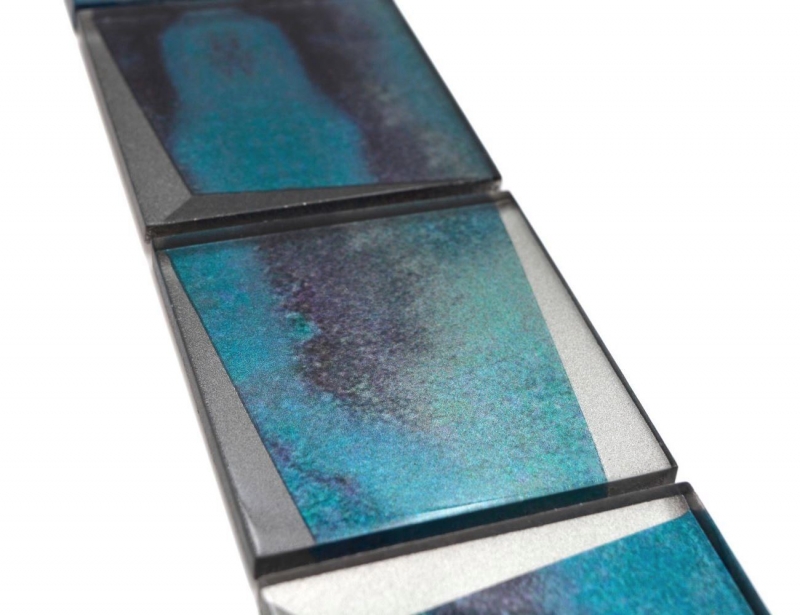 Bordure Borde Mosaïque bleu brillant 3D aspect carreau de mosaïque mur cuisine miroir salle de bain mur douche MOS88BOR-XB10_f