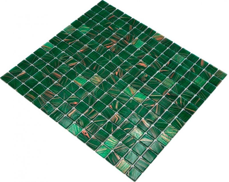 Glasmosaik Mosaikfliese Opal Grün Kupfer glänzend Pooloptik Mosaikfliese Küchenwand Fliesenspiegel Bad Duschwand MOS230-G28_f