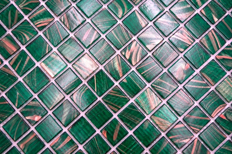 Glasmosaik Mosaikfliese Opal Grün Kupfer glänzend Pooloptik Mosaikfliese Küchenwand Fliesenspiegel Bad Duschwand MOS230-G28_f