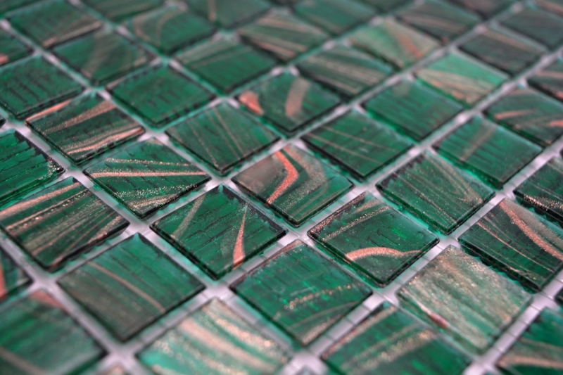 Glasmosaik Mosaikfliese Opal Grün Kupfer glänzend Pooloptik Mosaikfliese Küchenwand Fliesenspiegel Bad Duschwand MOS230-G28_f