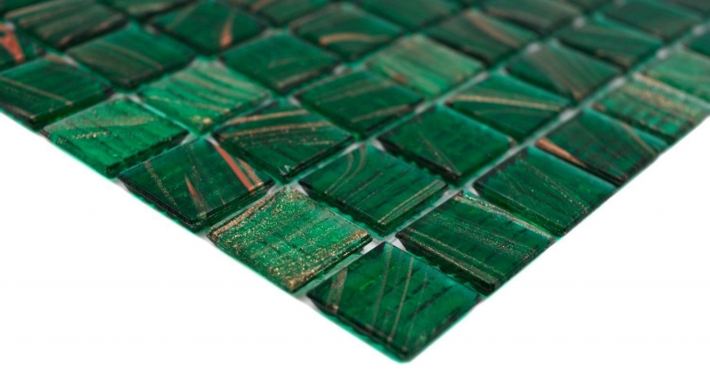 Glasmosaik Mosaikfliese Opal Grün Kupfer glänzend Pooloptik Mosaikfliese Küchenwand Fliesenspiegel Bad Duschwand MOS230-G28_f