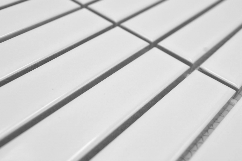 Hand-painted ceramic mosaic rods Modern Art white glossy MOS24-S10_m