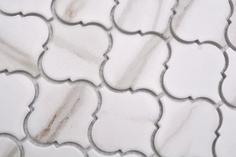 Hand-painted ceramic mosaic Florentine Calacatta Vintage white gray-brown matt MOS13-0204_m