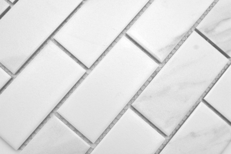 Hand-painted ceramic mosaic tile bond Cararra white gray matt MOS26M-1102_m