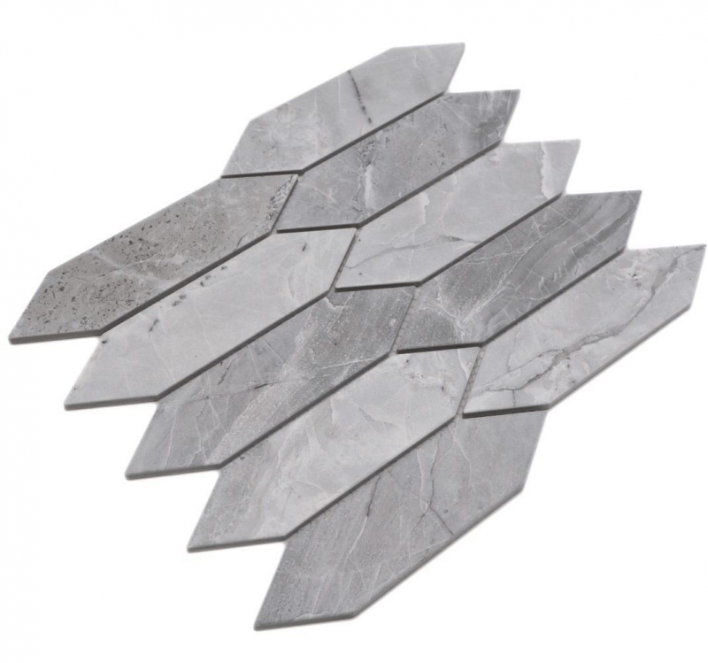 Échantillon manuel de mosaïque céramique Hexagone hexagonal aspect pierre allongé gris clair mat MOS13-L0206_m