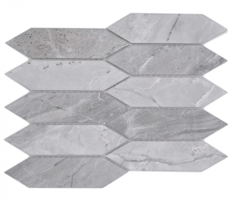 Hand-painted ceramic mosaic tile hexagon hexagon stone look elongated light gray matt MOS13-L0206_m