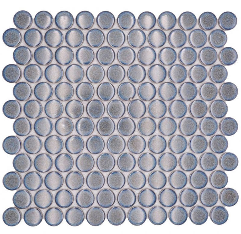 Hand-patterned ceramic mosaic tile Button Loop Penny Round uni gray-blue anthracite glossy MOS10-0204GR_m