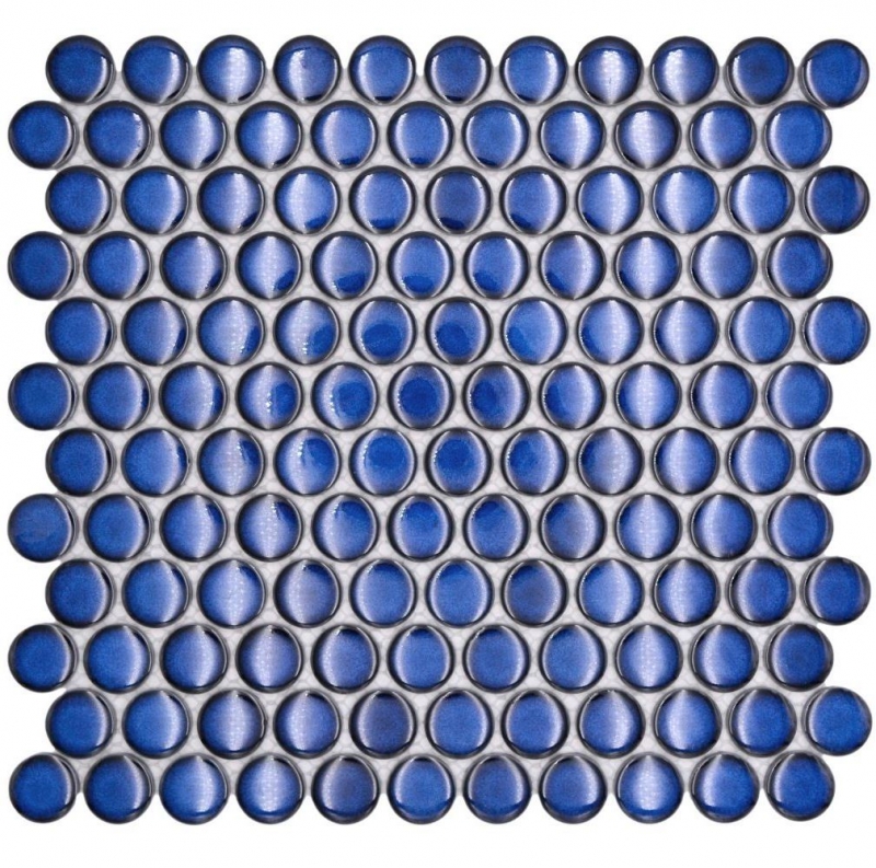 Piastrella di ceramica a mosaico decorata a mano Button Loop Penny Round uni blu cobalto lucido MOS10-0405GR_m