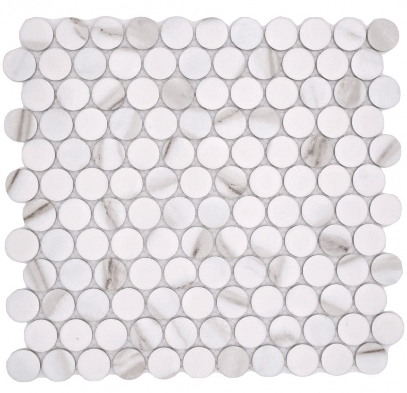 Échantillon manuel de carreaux de mosaïque céramique Bouton Loop Penny rond Calacatta blanc gris brun mat MOS10-1112GR_m