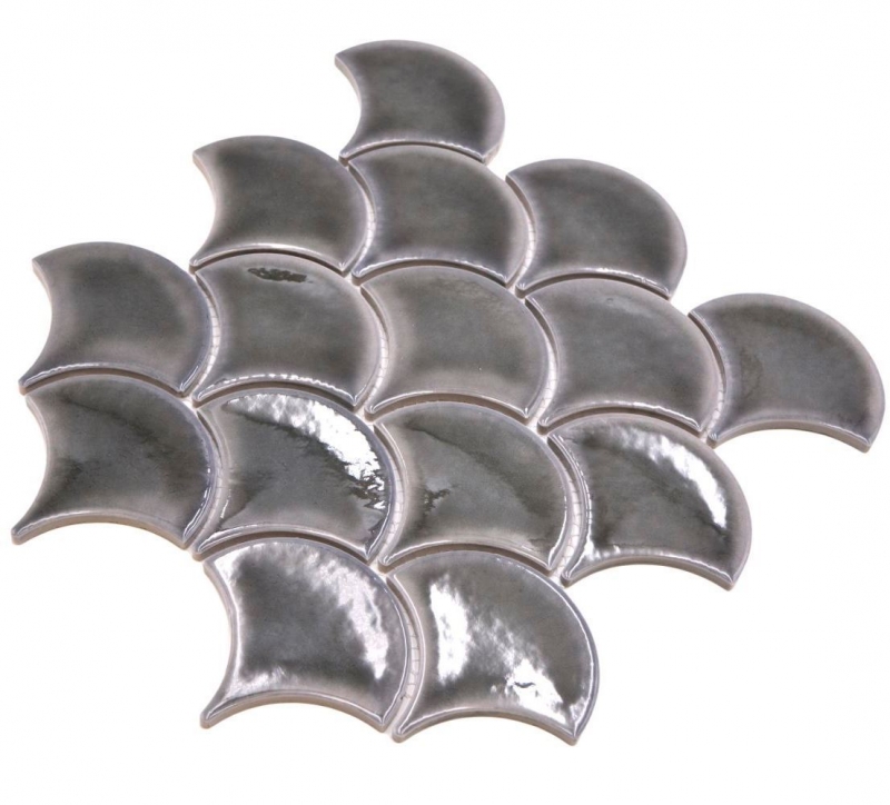 Piastrella di ceramica dipinta a mano a ventaglio a squame di pesce tinta unita grigio scuro stile ghiaccio screpolato MOS13-FS7_m