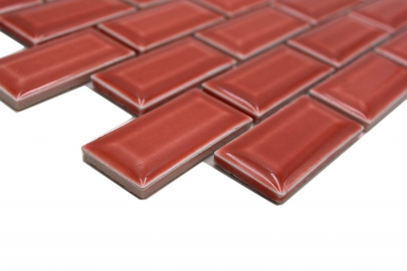 Hand-painted ceramic mosaic tile masonry bond composite uni red MOS26-0912_m