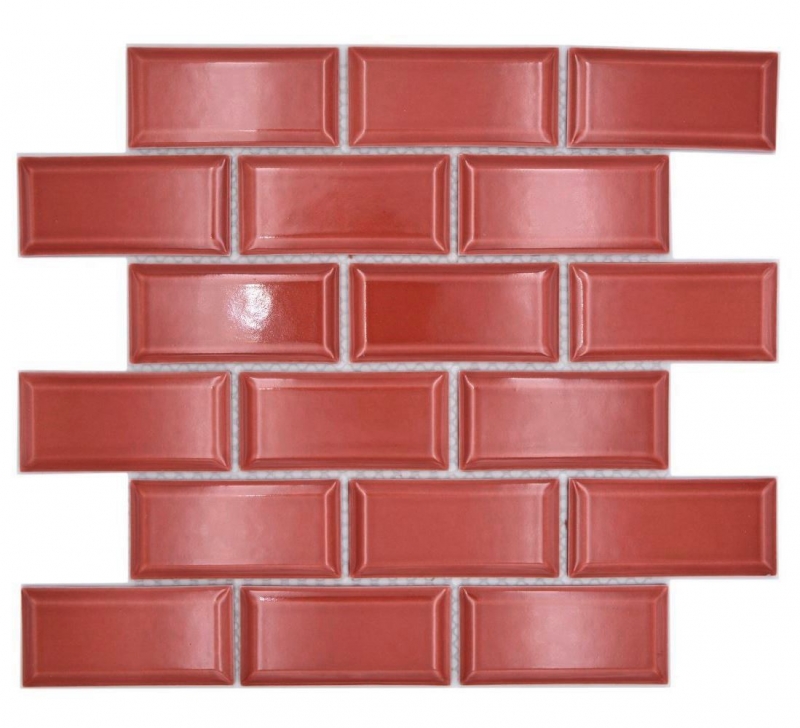 Hand-painted ceramic mosaic tile Metro composite look uni red MOS24-09R_m