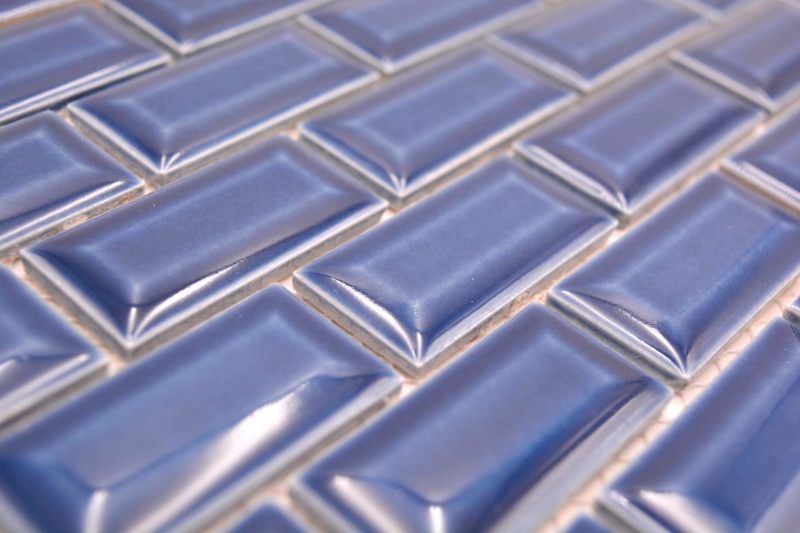 Hand-painted ceramic mosaic tile masonry bond composite uni cobalt blue MOS26-0414_m