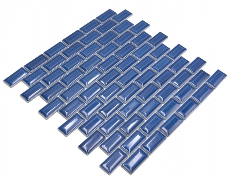 Hand-painted ceramic mosaic tile masonry bond composite uni cobalt blue MOS26-0414_m