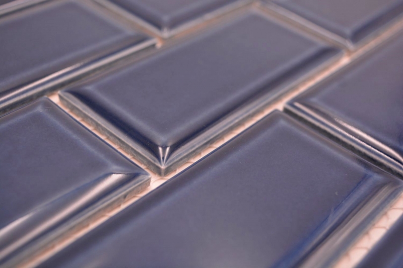 Échantillon manuel de carreaux de mosaïque céramique Metro aspect composite bleu cobalt uni MOS24-04K_m