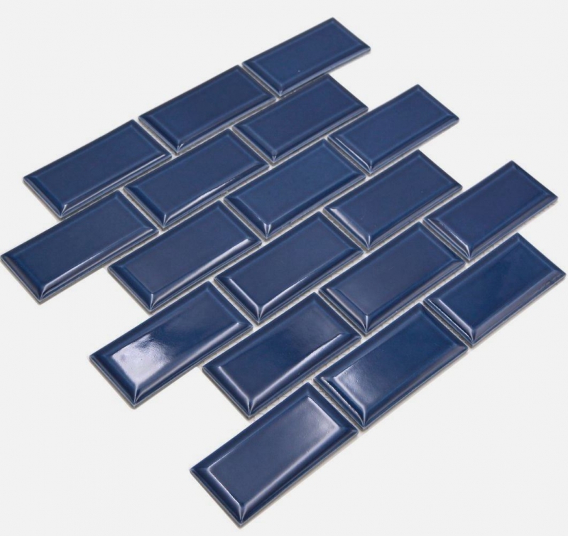 Échantillon manuel de carreaux de mosaïque céramique Metro aspect composite bleu cobalt uni MOS24-04K_m